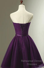 Cute Dark Purple Tulle Short Bridesmaid Dress, Tulle Party Dress, Short Formal Dress