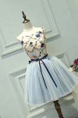 Cute Light Blue Short Tulle Homecoming Dress, Blue Semi Formal Prom Dress