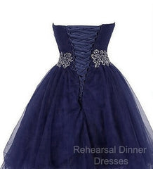 Cute Navy Blue Sweetheart Beaded Homecoming Dress, Short Semi Formal Prom Dress