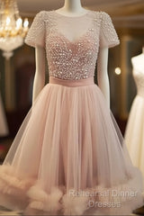 Cute Round Neck Tulle Short Semi Formal Prom Dress, Cute Homecoming Dress
