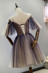 Cute Short Gradient Tulle Straps Homecoming Dress, Short Semi Formal Prom Dressess