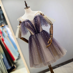 Cute Short Gradient Tulle Straps Homecoming Dress, Short Semi Formal Prom Dressess