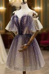 Cute Short Gradient Tulle Straps Homecoming Dress, Short Semi Formal Prom Dressess