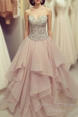 Cute Sweetheart Neck Sequin Chiffon Long Semi Formal Prom Dress, Evening Dress