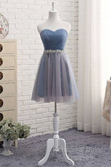 Cute Sweetheart Neck Tulle Semi Formal Prom Dress, Tulle Bridesmaid Dress