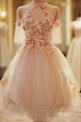 Cute Tulle Lace Applique Short Semi Formal Prom Dress, Cute Homecoming Dress