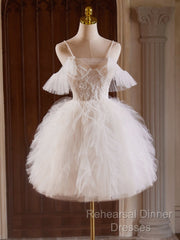 Cute Tulle Lace Light Champagne Short Semi Formal Prom Dress, Cut Homecoming Dress