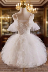 Cute Tulle Lace Light Champagne Short Semi Formal Prom Dress, Cut Homecoming Dress