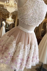 Cute Two Pieces Applique Short Semi Formal Prom Dress, Homecoming Dress