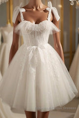 Cute white tulle lace short Semi Formal Prom Dresses, white homecoming Dresses
