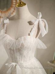 Cute white tulle lace short Semi Formal Prom Dresses, white homecoming Dresses