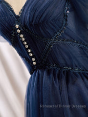 Dark Blue A-Line Short Semi Formal Prom Dresses, Dark Blue Homecoming Dress