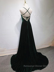 Dark Green Backless Long Semi Formal Prom Dresses, Dark Green Long Formal Evening Bridesmaid Dresses