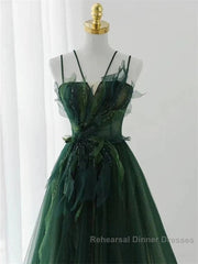 Dark Green Long Beaded A-Line Evening Dress Party Dress Semi Formal Prom Dress Formal Dress December Wedding Guest Dress
