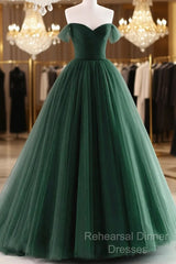 Dark Green Off Shoulder Sweetheart Long Party Dress, Dark Green Sweet 16 Dress