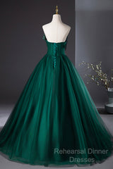 Dark Green Strapless Tulle Long Semi Formal Prom Dress, Beautiful A-Line Formal Evening Dress