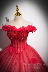 Dark Red Beading Semi Formal Prom Dress With Corset, Off The Shoulder Short Sleeve Floor-Length Party Dress