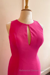 Hot Pink Mermaid Long Semi Formal Prom Dress with Open Back