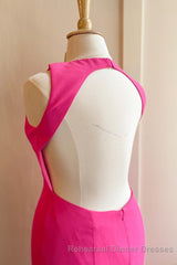 Hot Pink Mermaid Long Semi Formal Prom Dress with Open Back