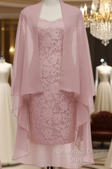 Dusty Pink Short Lace Mother Of The Bride Dress With Jacket Formal Semi Formal Prom Gowns