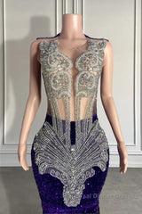 Sequined Sleeveless Mermaid Semi Formal Prom Dresses with Beadings