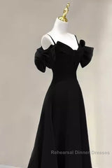 Elegant A Line Black Long Semi Formal Prom Dresses Formal Evening Dress