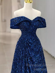 Elegant A Line Off The Shoulder Royal Blue Semi Formal Prom Dresses Formal Evening Dress