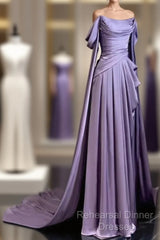 Elegant A Line Purple Satin Long Semi Formal Prom Dresses Formal Party Gown