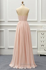Elegant A Line V Neck Pink Long Semi Formal Prom Dresses, Pink Formal Graduation Evening Dresses
