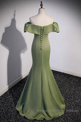 Elegant And Noble Clover Green Off The Shoulder Sleeveless Fishtail Evening Dress With Clover Green Off The Back Strap And Ground Length Semi Formal Prom Dress