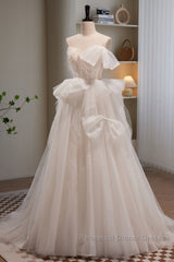 Elegant And Noble Ivory Sleeveless Off Shoulder Beaded Bow Evening Dress Ivory Thin Shoulder Strap Off Back Strap Semi Formal Prom Dress