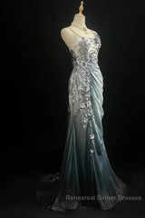 Elegant Chiffon Mermaid Gown For Semi Formal Prom&Party Spaghetti Strap Sequined Applique Evening Gown