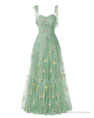 Elegant Embroidery Dark Green Prom Dresses Sweetheart Spaghetti Straps A Line Party Dress Long Simple Formal Dress