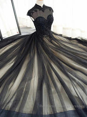 Elegant High Neck Semi Formal Prom Dress Black Formal Dress A Line Floor Length Evening Dress