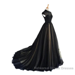 Elegant High Neck Semi Formal Prom Dress Black Formal Dress A Line Floor Length Evening Dress