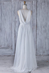 Elegant Long A-line Ruffle Lace Chiffon Wedding Dress