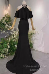 Elegant Mermaid Black Long Semi Formal Prom Dresses Formal Evening Dress