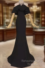 Elegant Mermaid Black Long Semi Formal Prom Dresses Formal Evening Dress