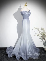 Elegant Mermaid Gray Long Semi Formal Prom Dress, Gray Party Dress