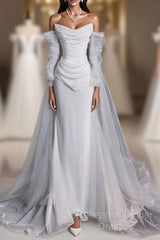 Elegant Mermaid Off The Shoulder White Wedding Dresses With Train Bridal Gowns