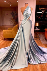 Elegant Mermaid One Shoulder Satin Long Evening Dress Semi Formal Prom Dress
