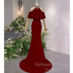 Elegant Mermaid Red Long Semi Formal Prom Dresses Formal Evening Dress