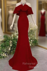 Elegant Mermaid Red Long Semi Formal Prom Dresses Formal Evening Dress
