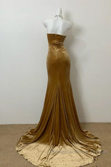 Elegant Mermaid Sweetheart Neck Velvet Long Semi Formal Prom Dress Strapless Formal Evening Gown