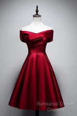 Elegant Off Shoulder Satin Knee Length Bridesmaid Dresses