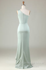 Elegant One Shoulder Matcha Ruched Long Bridesmaid Dress