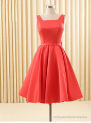 Elegant Satin Red School Homecoming Dresses Backless Bowknot Knee Length