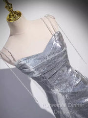 Elegant Silver Sequin Mermiad Semi Formal Prom Dress Long Evening Dress