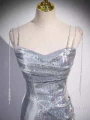 Elegant Silver Sequin Mermiad Semi Formal Prom Dress Long Evening Dress