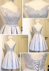 Elegant Sleeveless  Lace Up Back  Appliques Clairvoyant Outfit Satin Skirt Tea Length Homecoming Dress